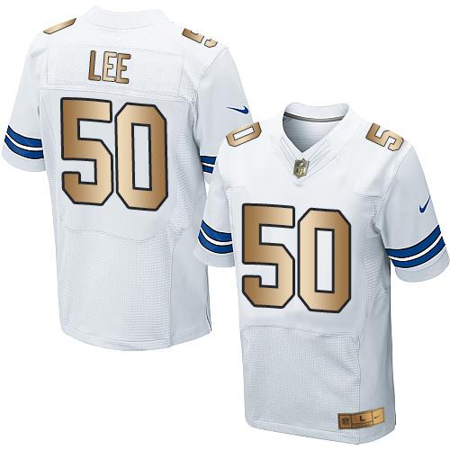 Nike Cowboys #50 Sean Lee White Men's Stitched NFL Elite Gold Jersey - Click Image to Close